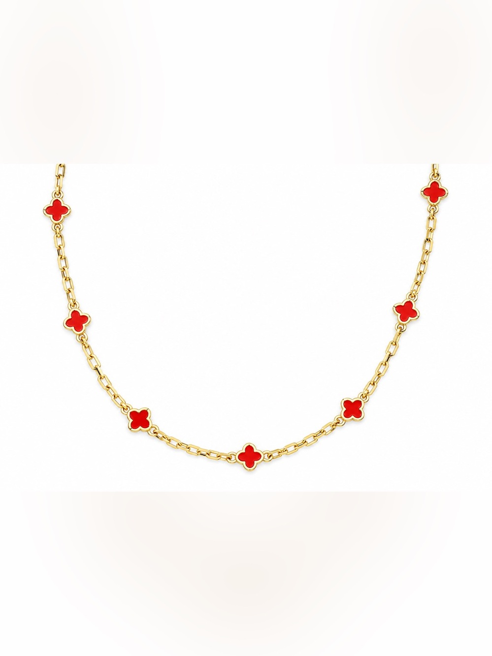 Anthropologie Tiny Clover 15" Chain Necklace Red & Gold | NWT